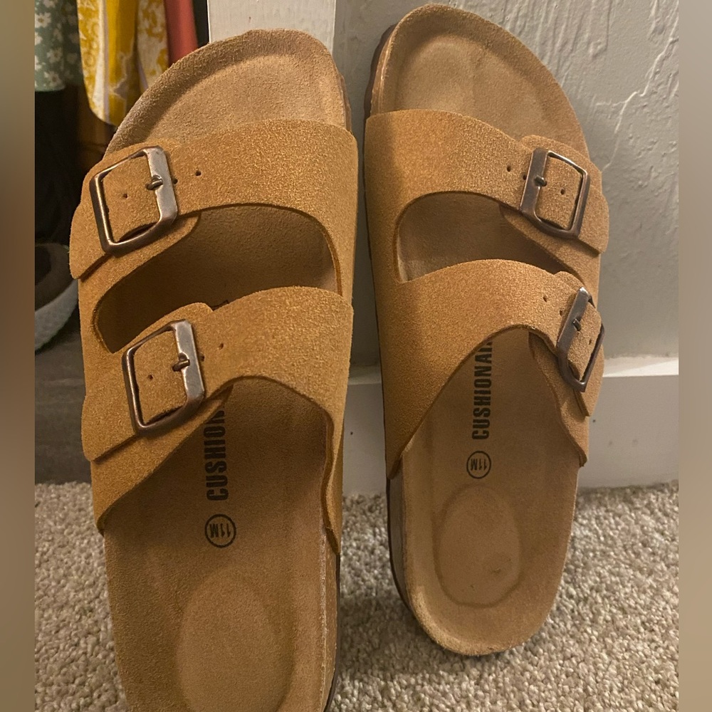 Tan buckle sandals